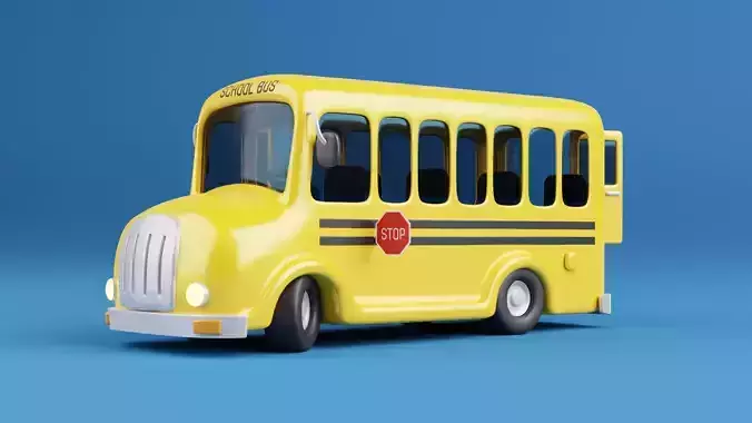 Stylized Cartoon School Bus - fully rigged 3D model