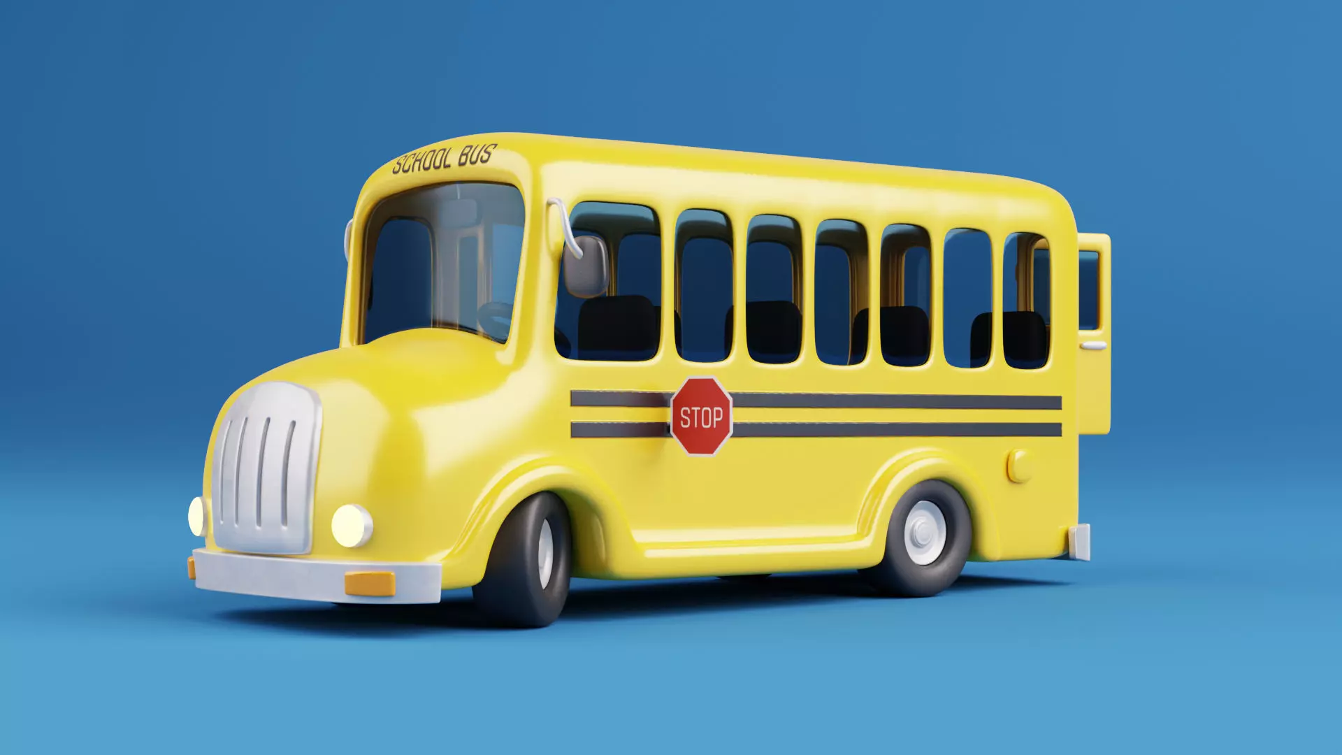 Stylized Cartoon School Bus - fully rigged 3D model_0