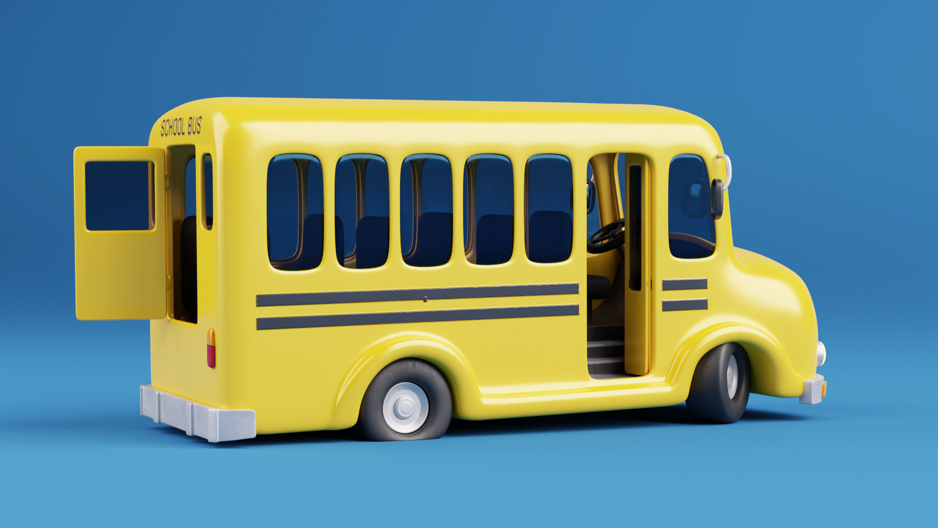 Stylized Cartoon School Bus - fully rigged 3D model_4