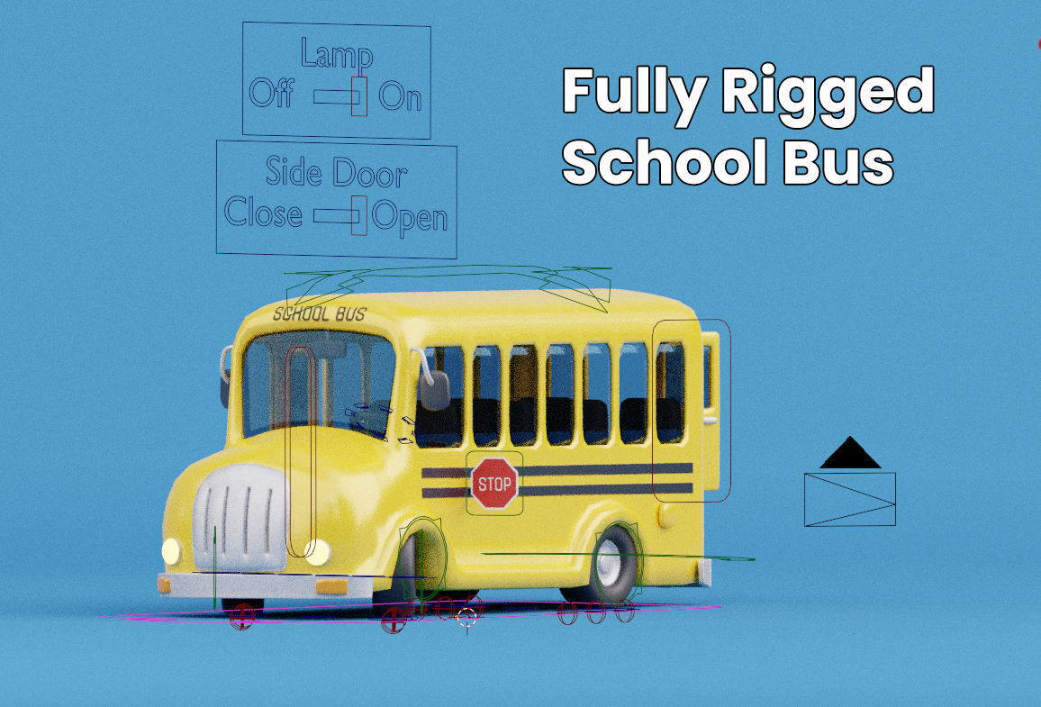 Stylized Cartoon School Bus - fully rigged 3D model_5