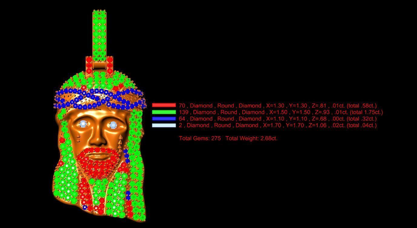Jesus face pendant diamond 3D model_7