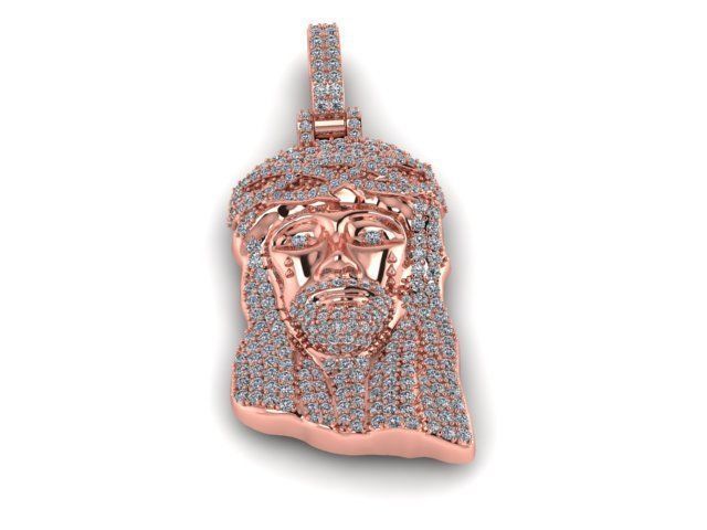 Jesus face pendant diamond 3D model_3