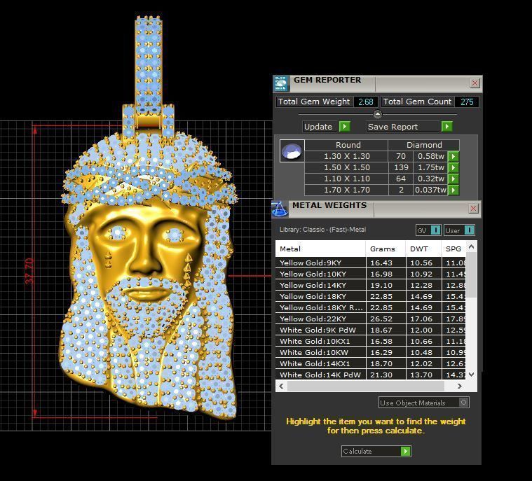Jesus face pendant diamond 3D model_4