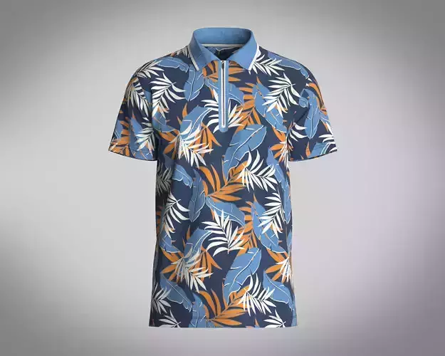 Mens blue Printed Polo Shirt