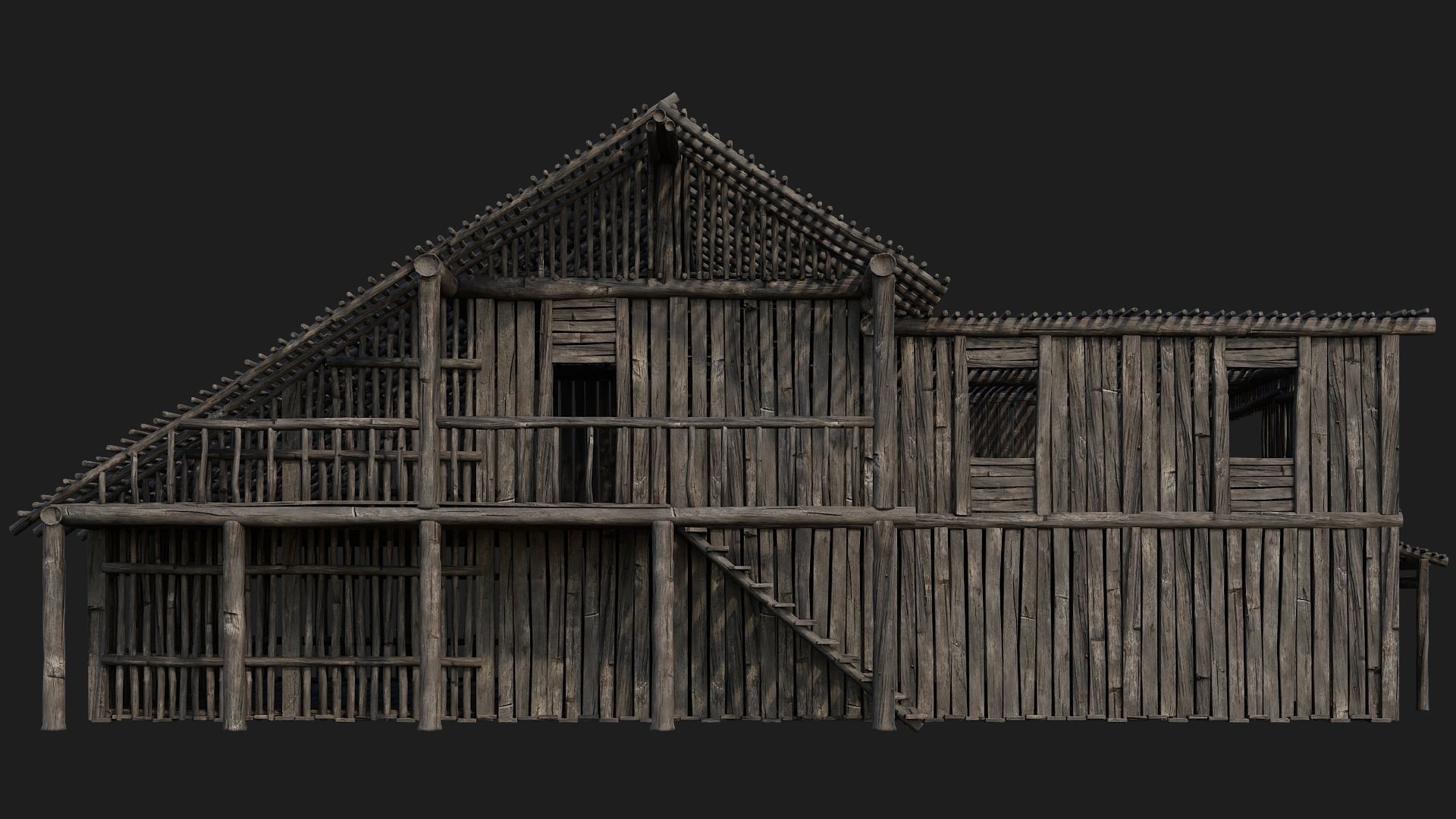 4 Old Wooden Buildings Pack 4K Textures GameReady 181 to 184 Low-poly 3D model_26
