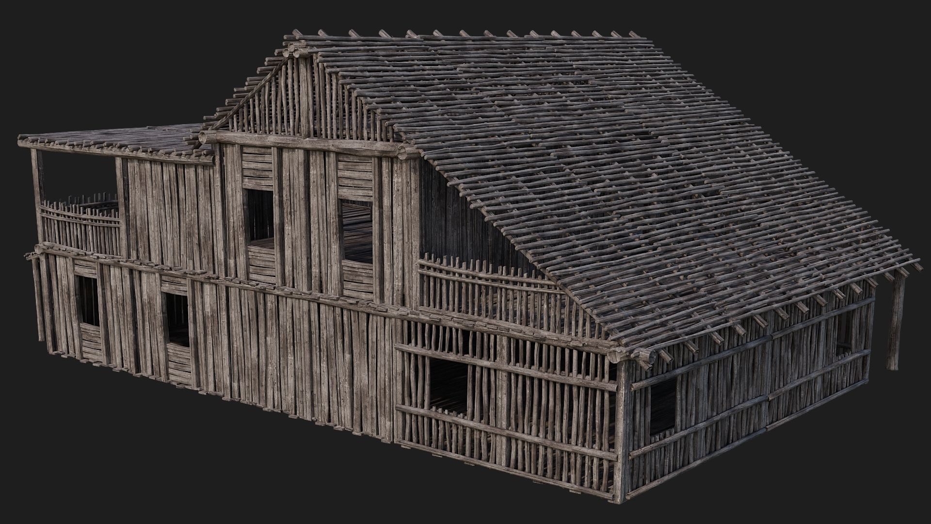 4 Old Wooden Buildings Pack 4K Textures GameReady 181 to 184 Low-poly 3D model_41
