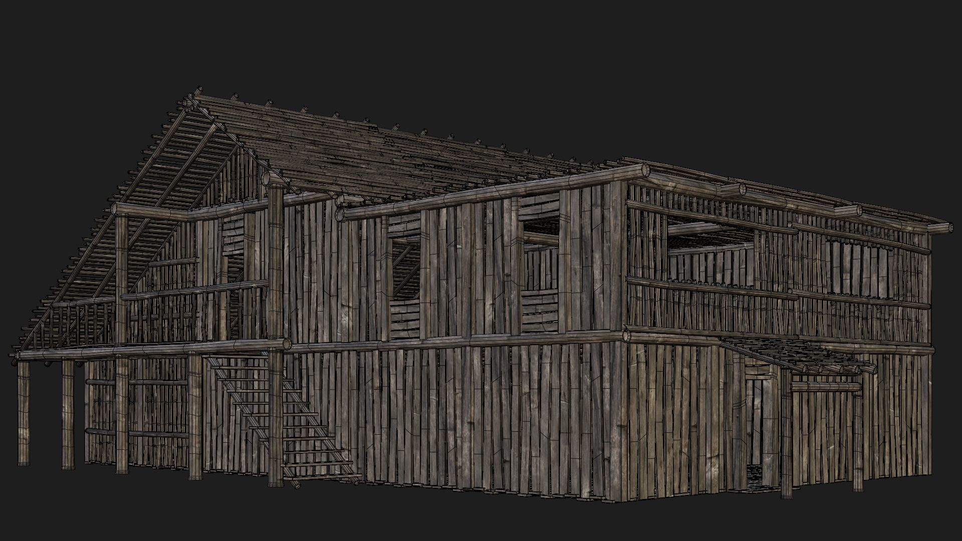 4 Old Wooden Buildings Pack 4K Textures GameReady 181 to 184 Low-poly 3D model_22