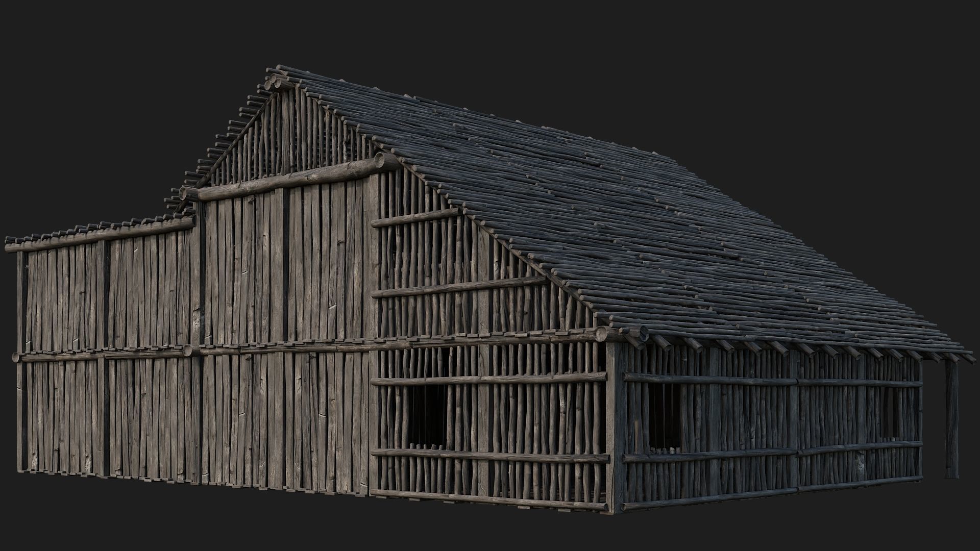 4 Old Wooden Buildings Pack 4K Textures GameReady 181 to 184 Low-poly 3D model_24