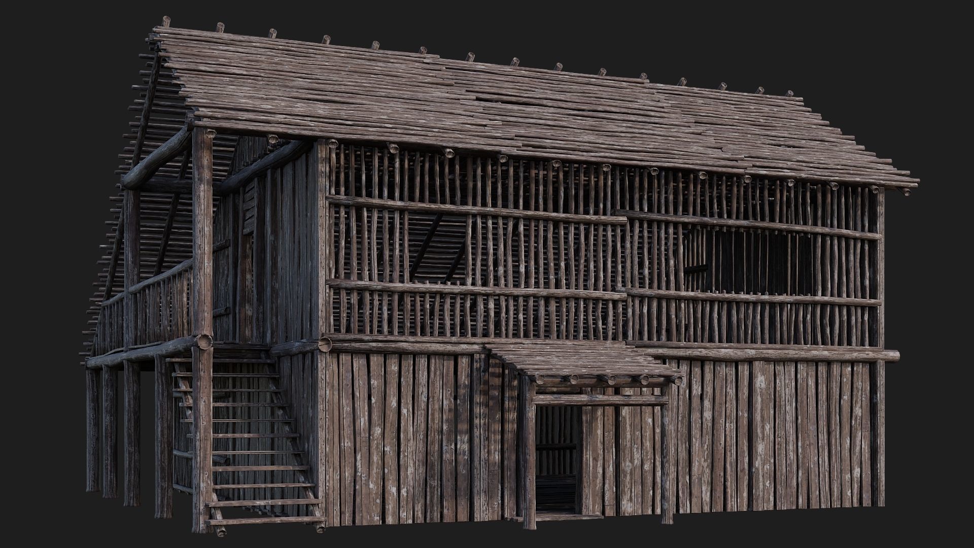 4 Old Wooden Buildings Pack 4K Textures GameReady 181 to 184 Low-poly 3D model_16