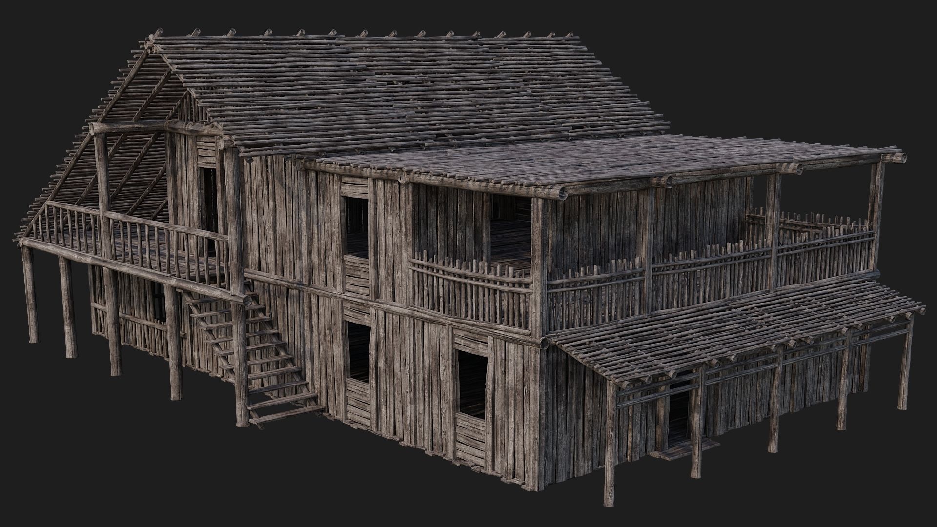 4 Old Wooden Buildings Pack 4K Textures GameReady 181 to 184 Low-poly 3D model_39