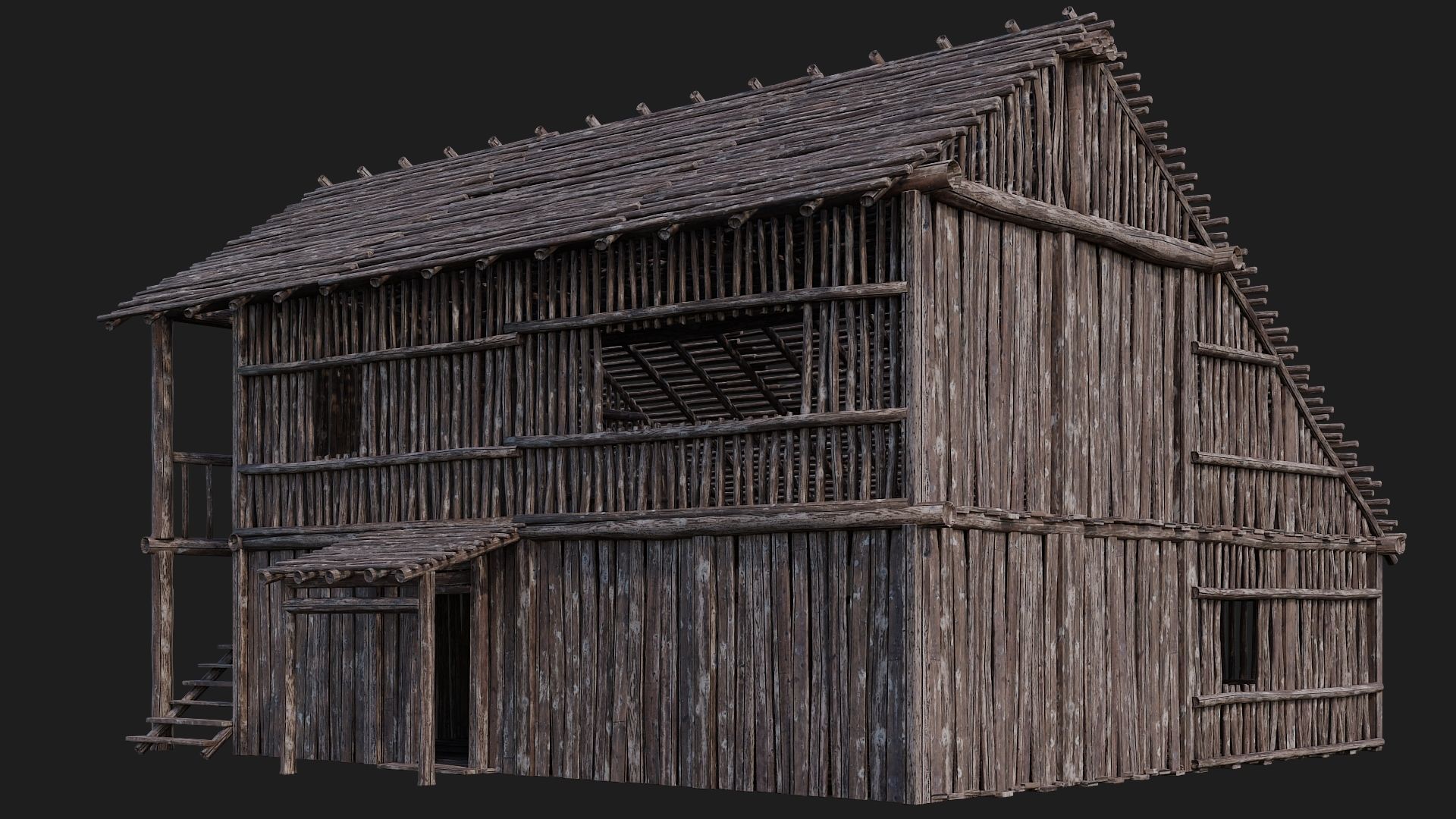 4 Old Wooden Buildings Pack 4K Textures GameReady 181 to 184 Low-poly 3D model_12
