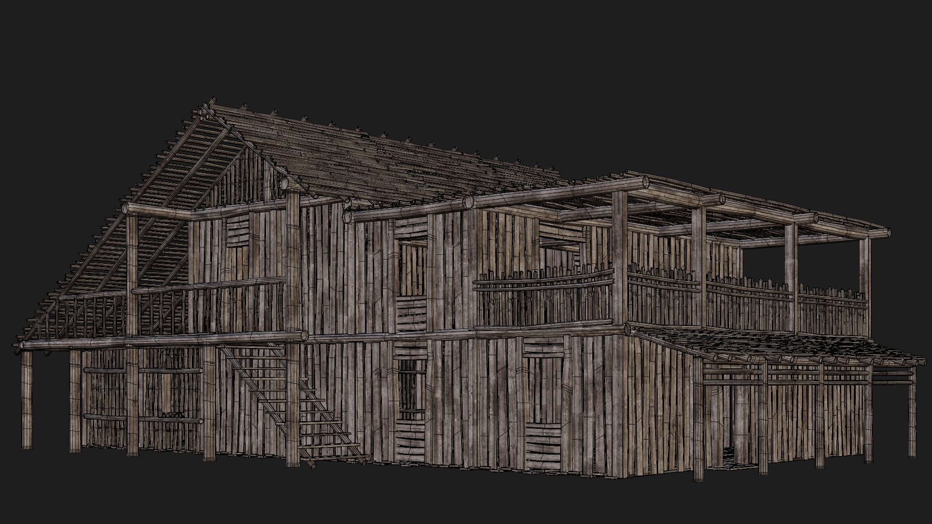 4 Old Wooden Buildings Pack 4K Textures GameReady 181 to 184 Low-poly 3D model_33