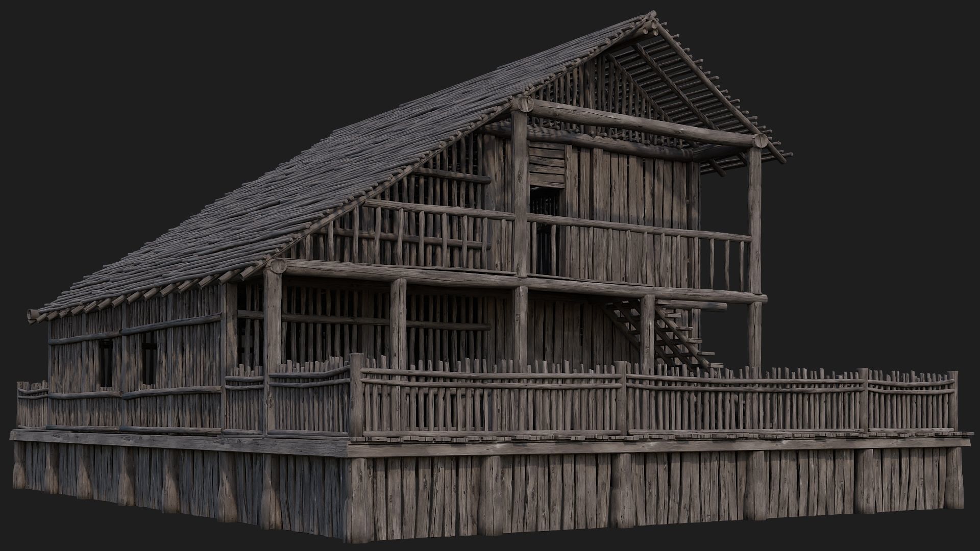 4 Old Wooden Buildings Pack 4K Textures GameReady 181 to 184 Low-poly 3D model_47