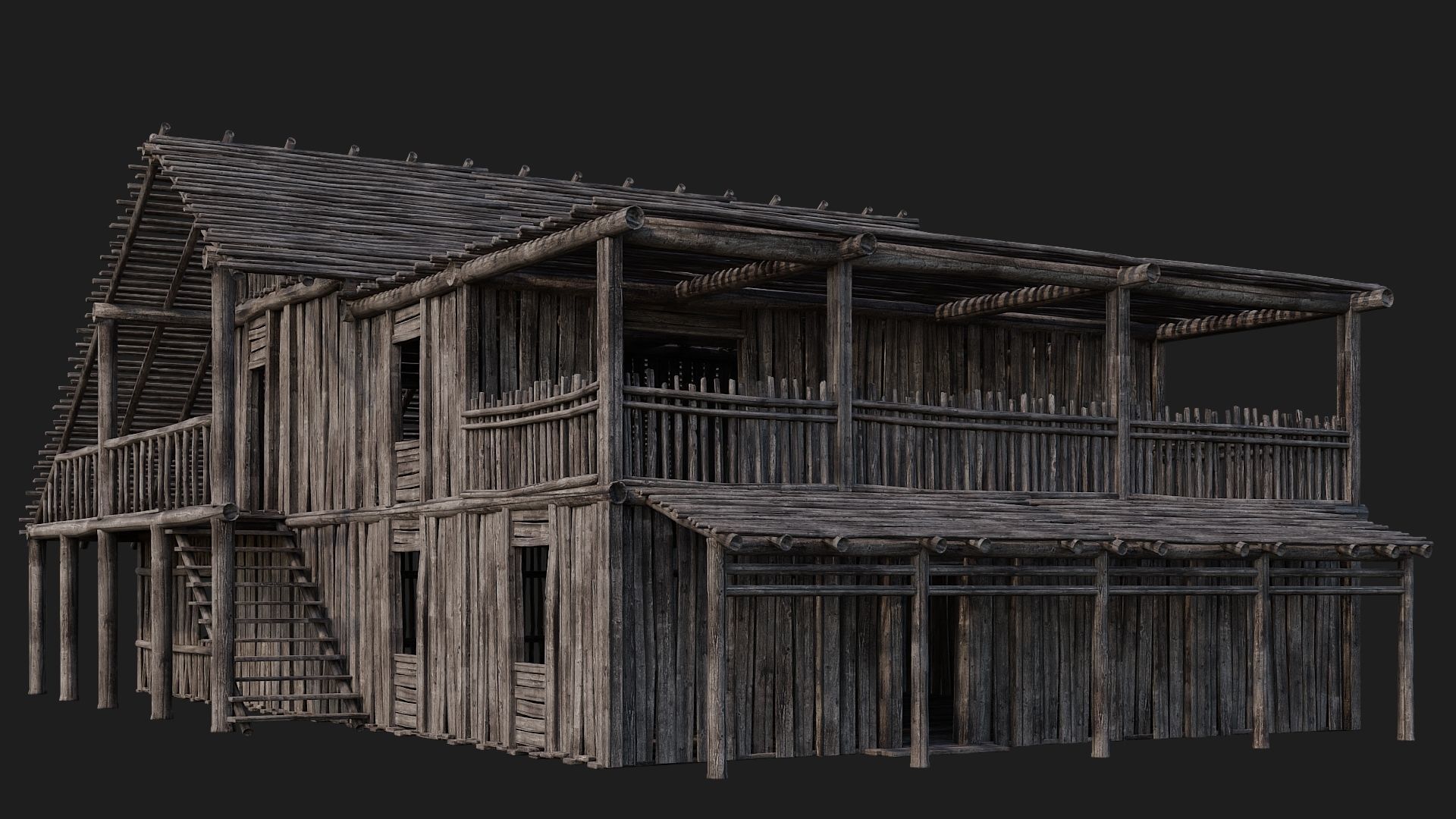 4 Old Wooden Buildings Pack 4K Textures GameReady 181 to 184 Low-poly 3D model_38