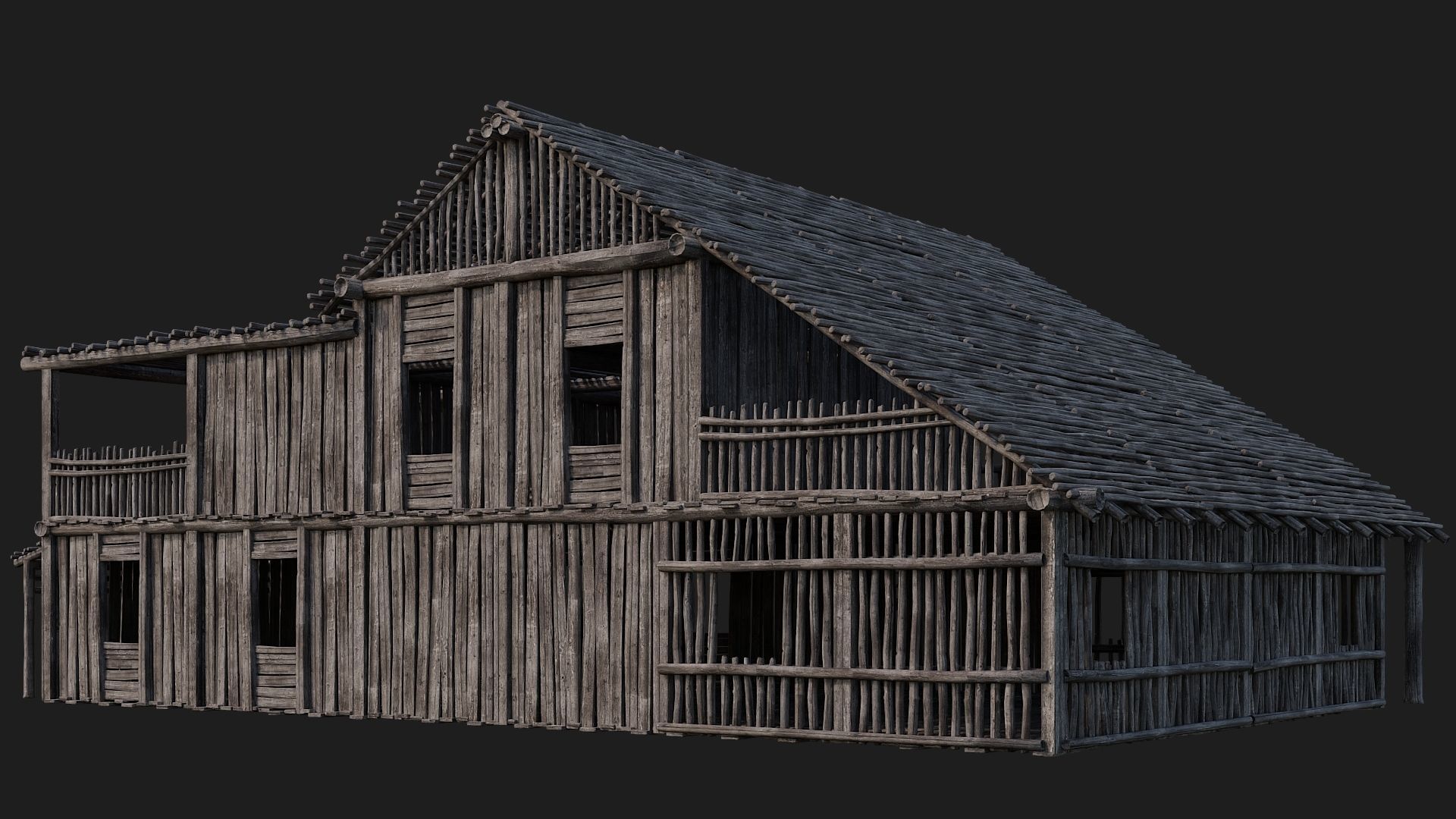 4 Old Wooden Buildings Pack 4K Textures GameReady 181 to 184 Low-poly 3D model_35