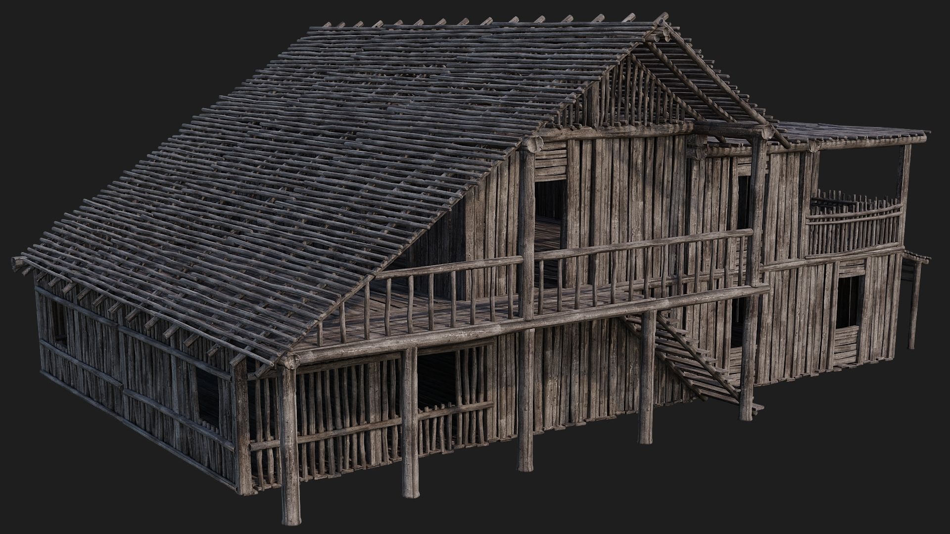 4 Old Wooden Buildings Pack 4K Textures GameReady 181 to 184 Low-poly 3D model_31