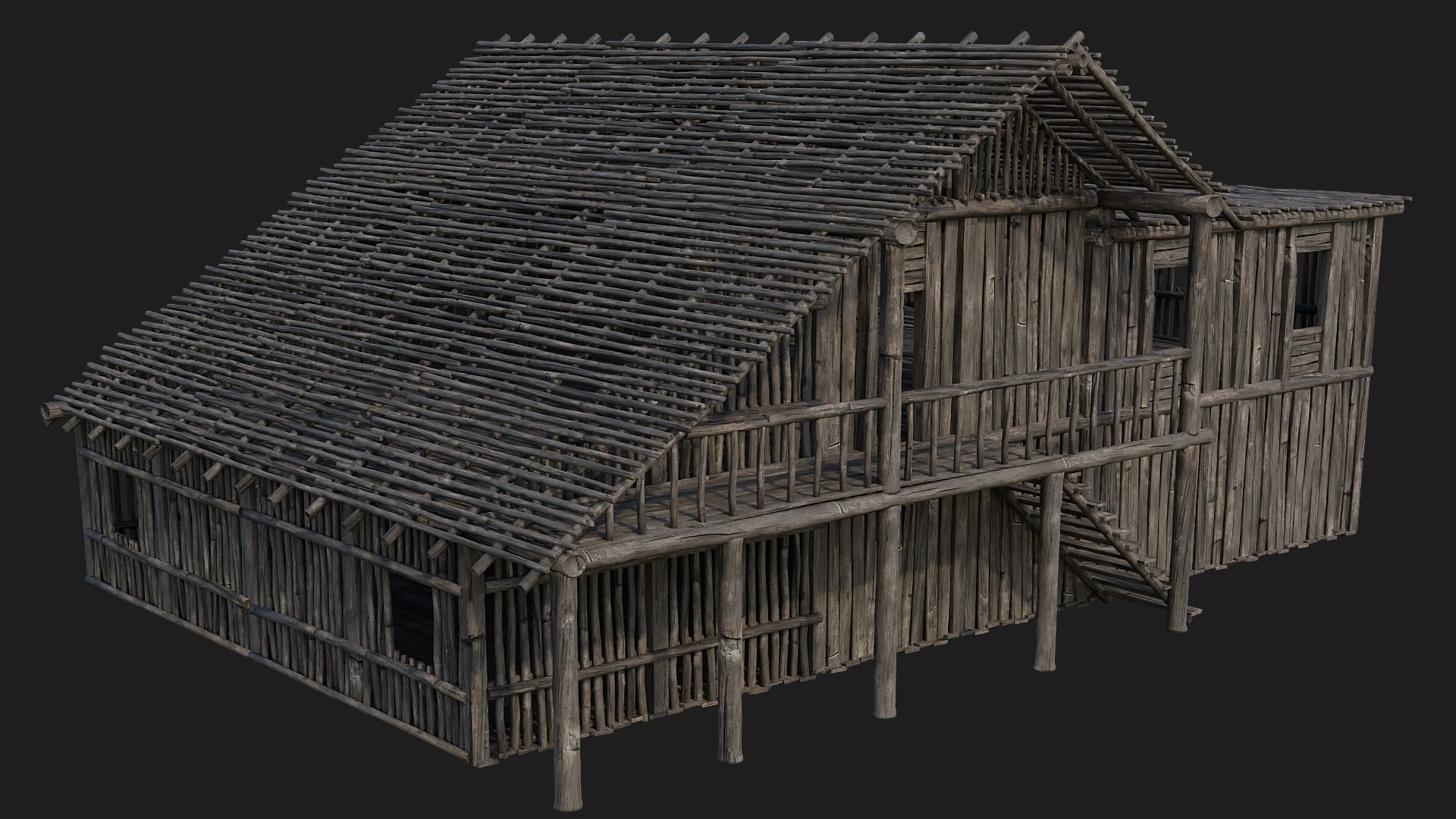 4 Old Wooden Buildings Pack 4K Textures GameReady 181 to 184 Low-poly 3D model_20