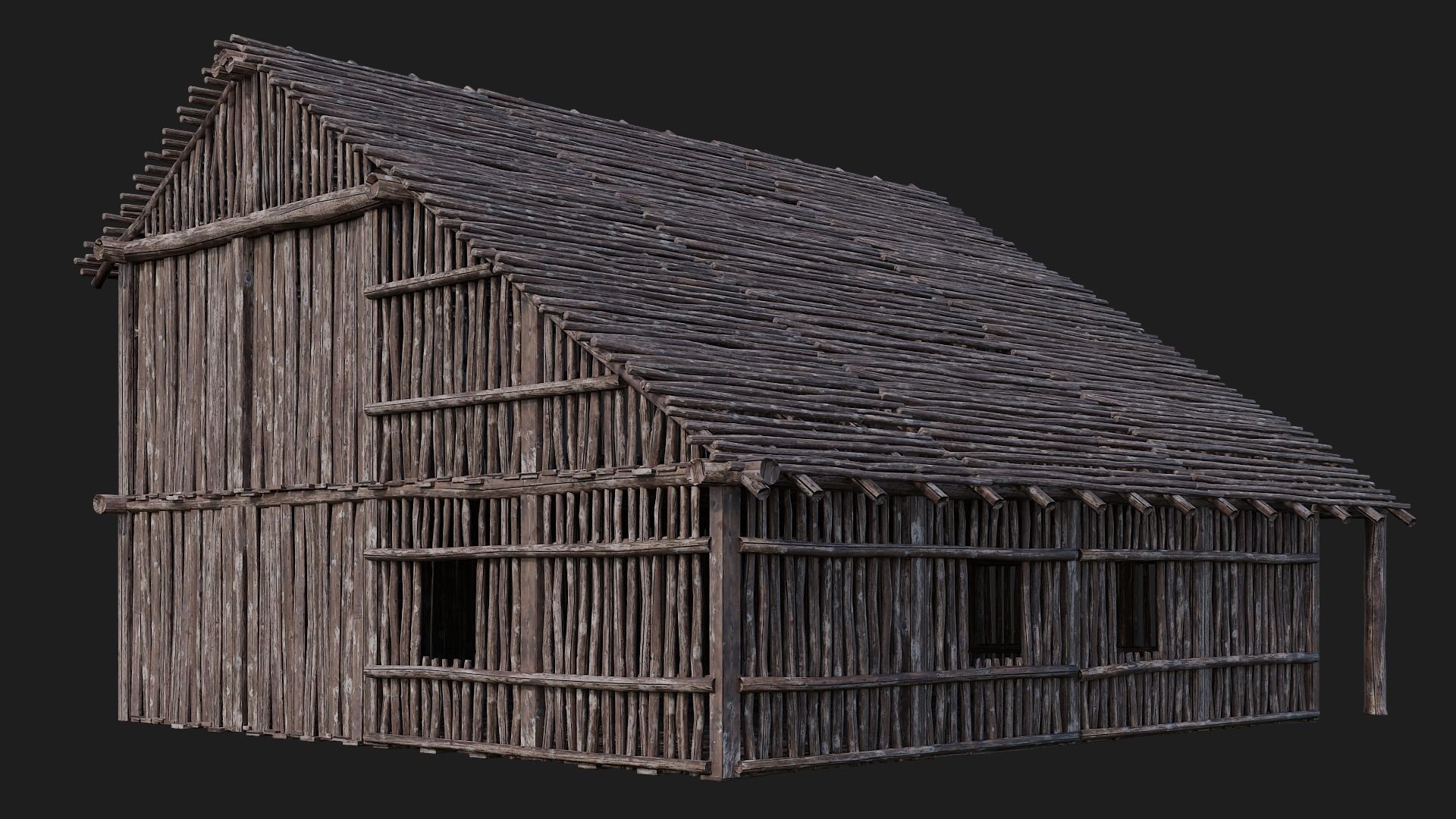 4 Old Wooden Buildings Pack 4K Textures GameReady 181 to 184 Low-poly 3D model_13