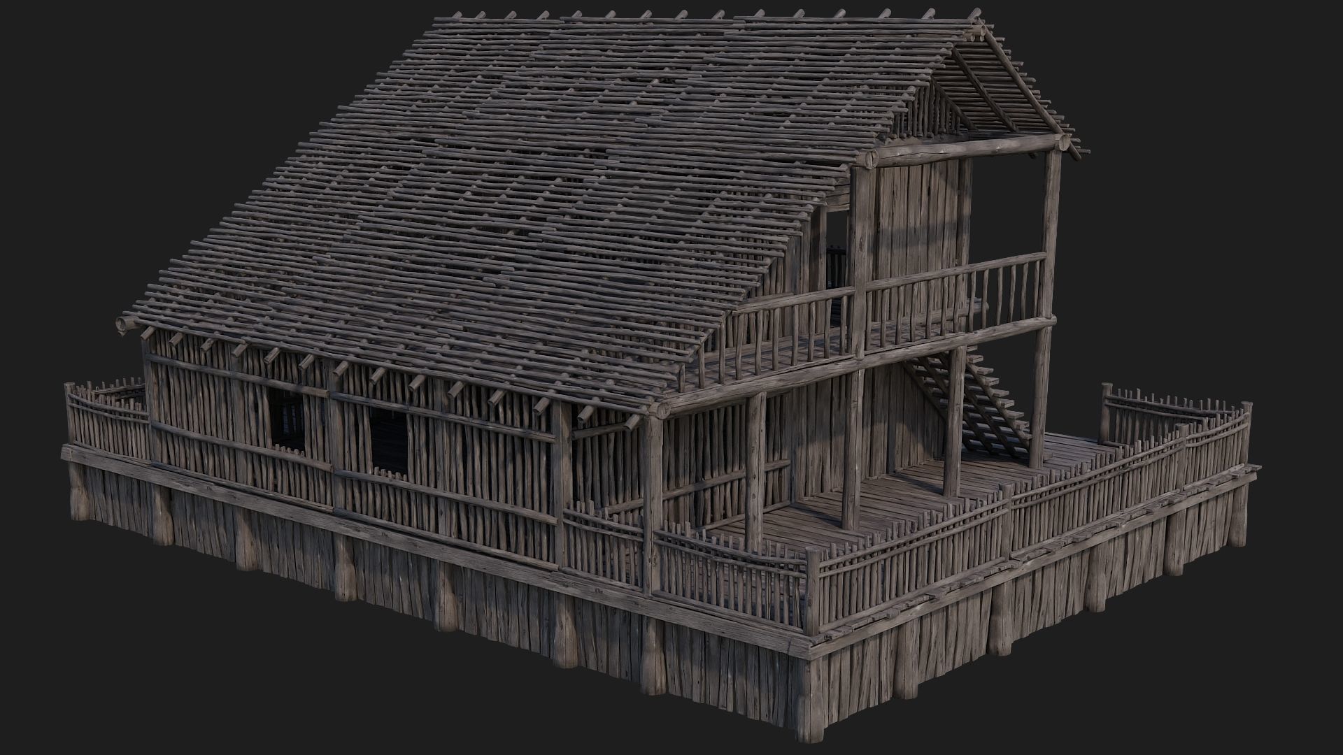 4 Old Wooden Buildings Pack 4K Textures GameReady 181 to 184 Low-poly 3D model_42