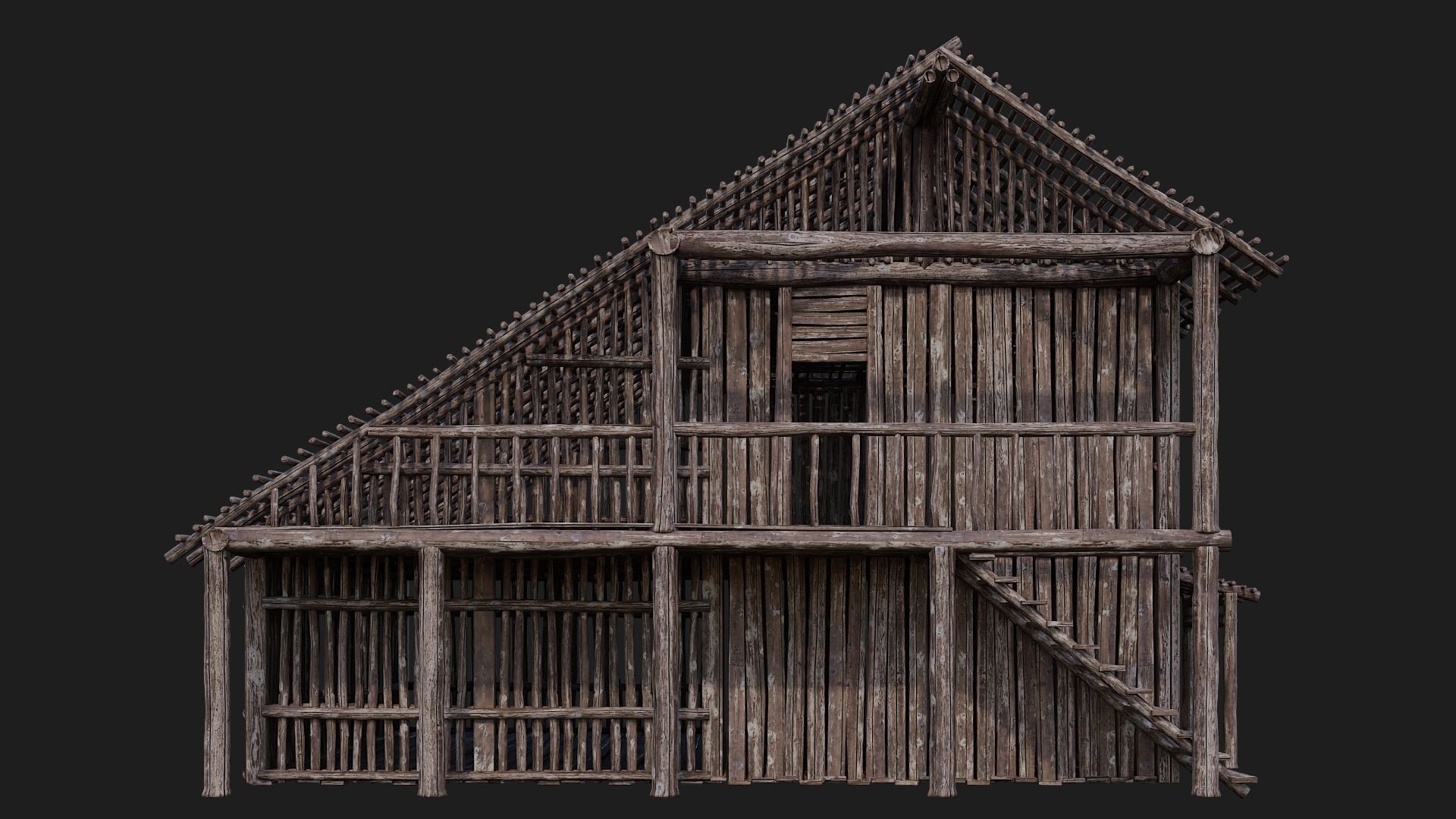 4 Old Wooden Buildings Pack 4K Textures GameReady 181 to 184 Low-poly 3D model_15