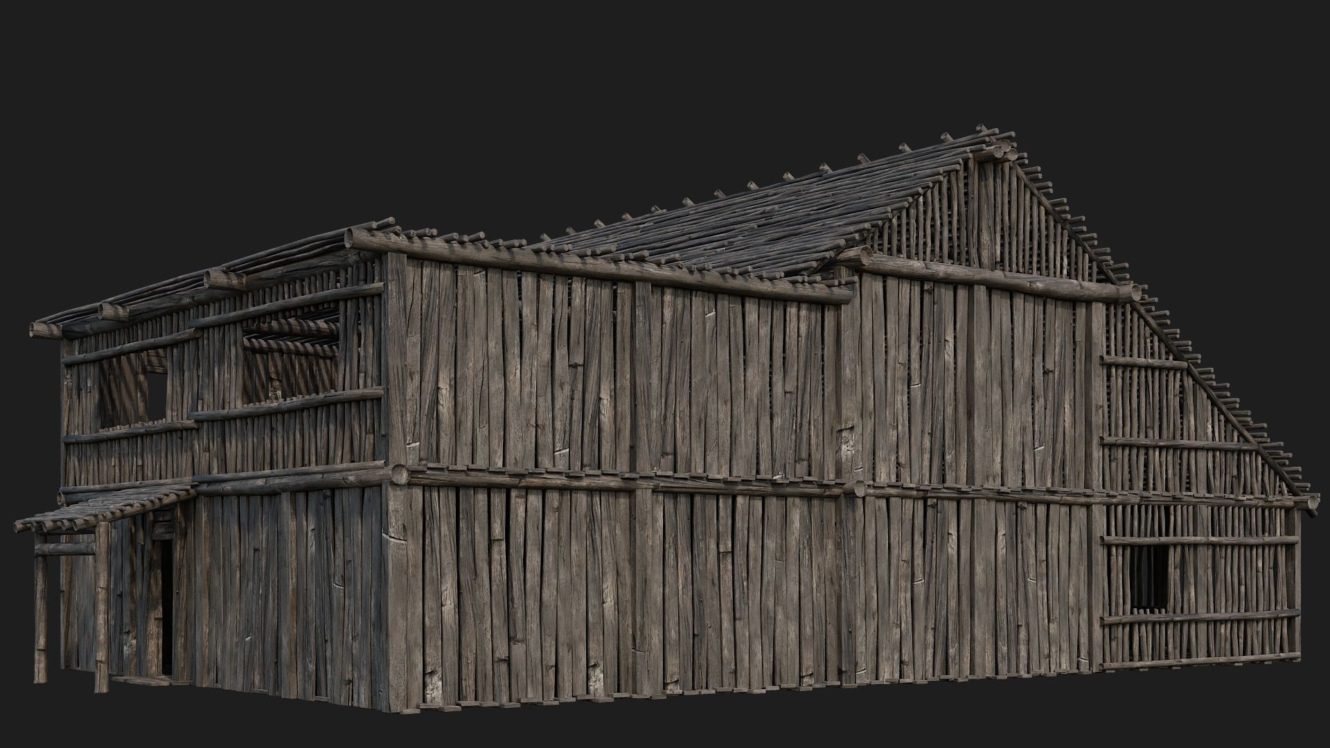4 Old Wooden Buildings Pack 4K Textures GameReady 181 to 184 Low-poly 3D model_23
