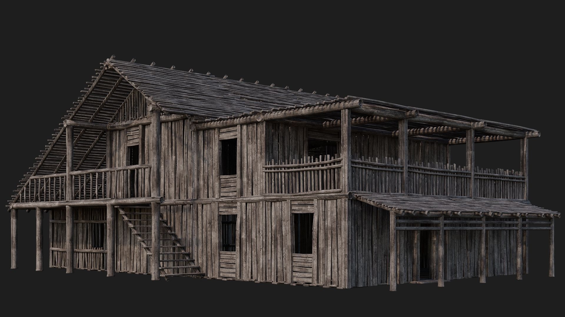 4 Old Wooden Buildings Pack 4K Textures GameReady 181 to 184 Low-poly 3D model_7