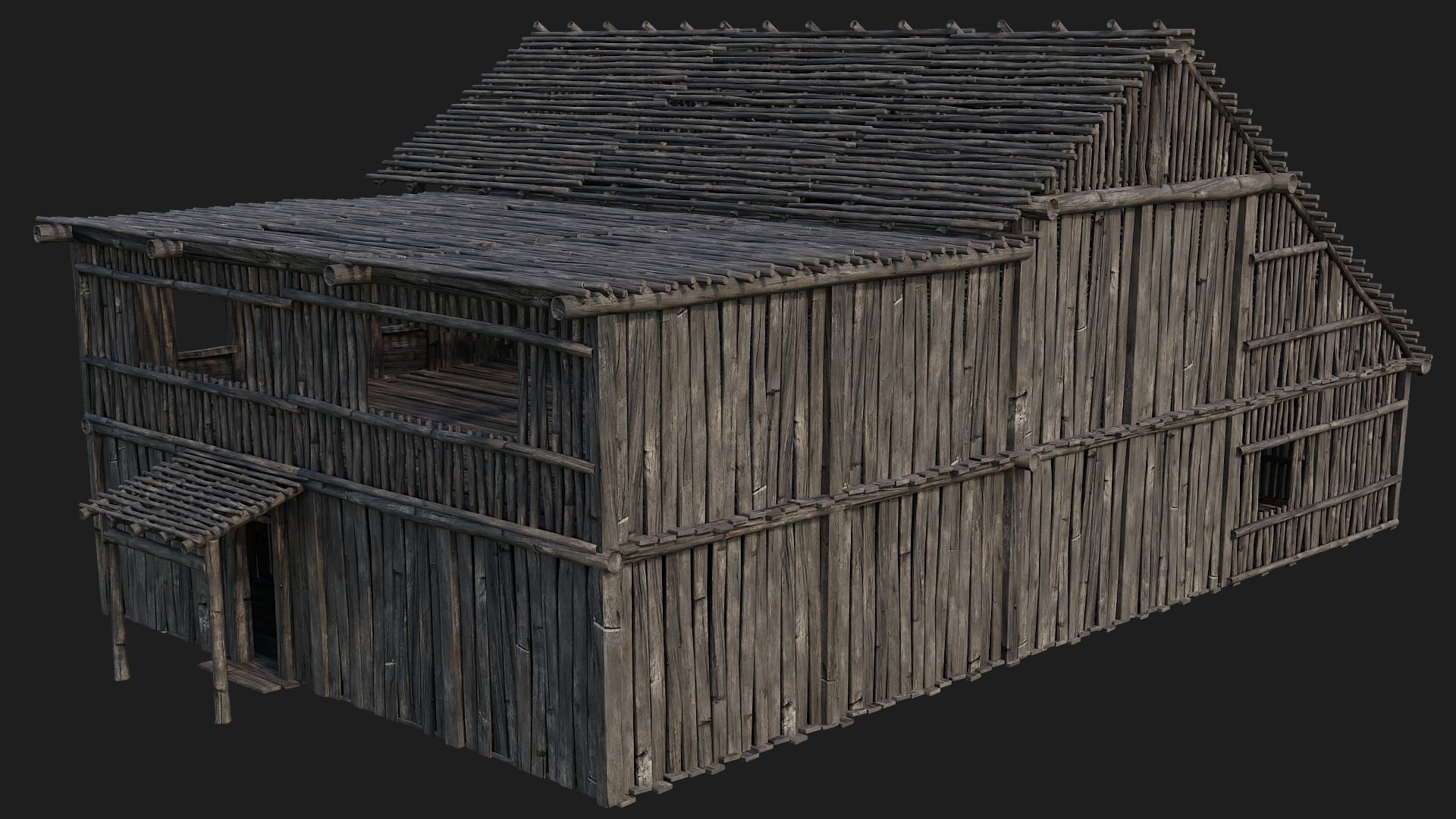 4 Old Wooden Buildings Pack 4K Textures GameReady 181 to 184 Low-poly 3D model_29