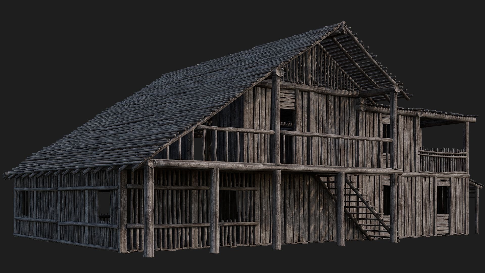4 Old Wooden Buildings Pack 4K Textures GameReady 181 to 184 Low-poly 3D model_36
