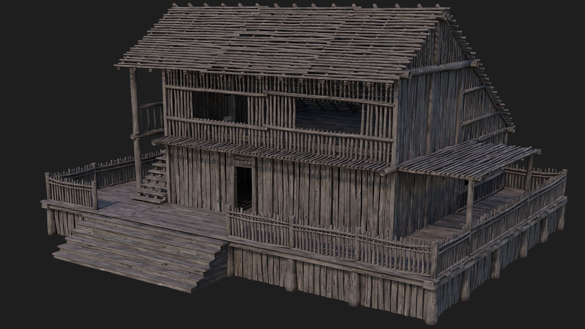 4 Old Wooden Buildings Pack 4K Textures GameReady 181 to 184 Low-poly 3D model_51