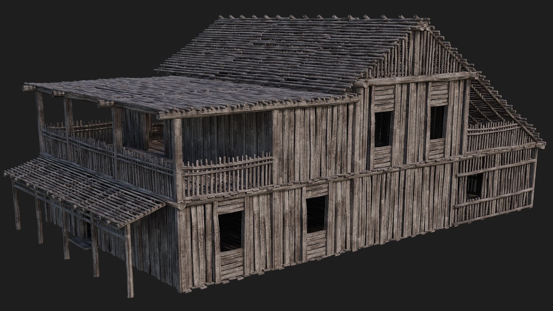 4 Old Wooden Buildings Pack 4K Textures GameReady 181 to 184 Low-poly 3D model_40