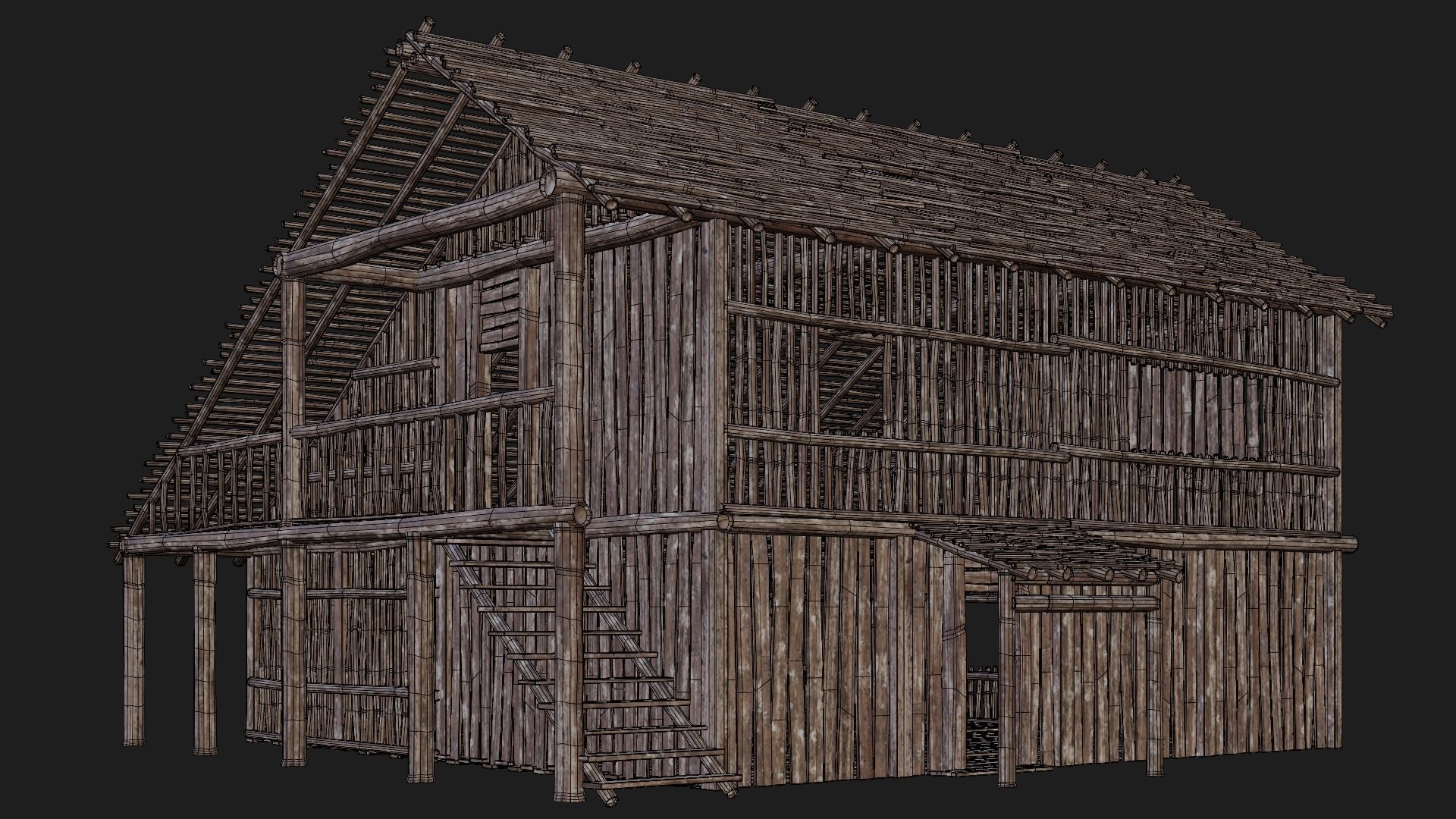 4 Old Wooden Buildings Pack 4K Textures GameReady 181 to 184 Low-poly 3D model_10