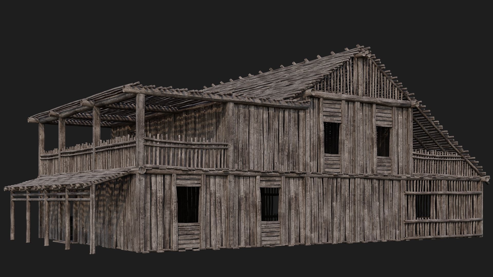 4 Old Wooden Buildings Pack 4K Textures GameReady 181 to 184 Low-poly 3D model_34