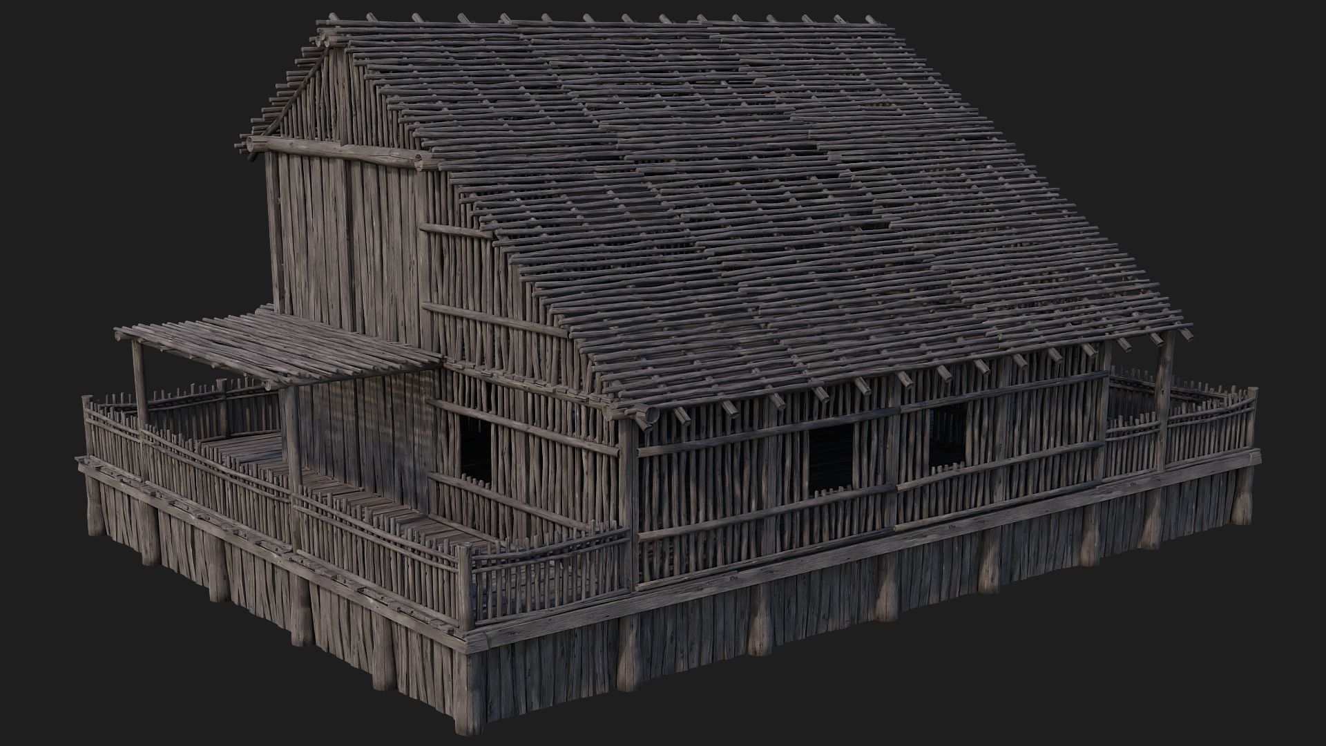 4 Old Wooden Buildings Pack 4K Textures GameReady 181 to 184 Low-poly 3D model_52