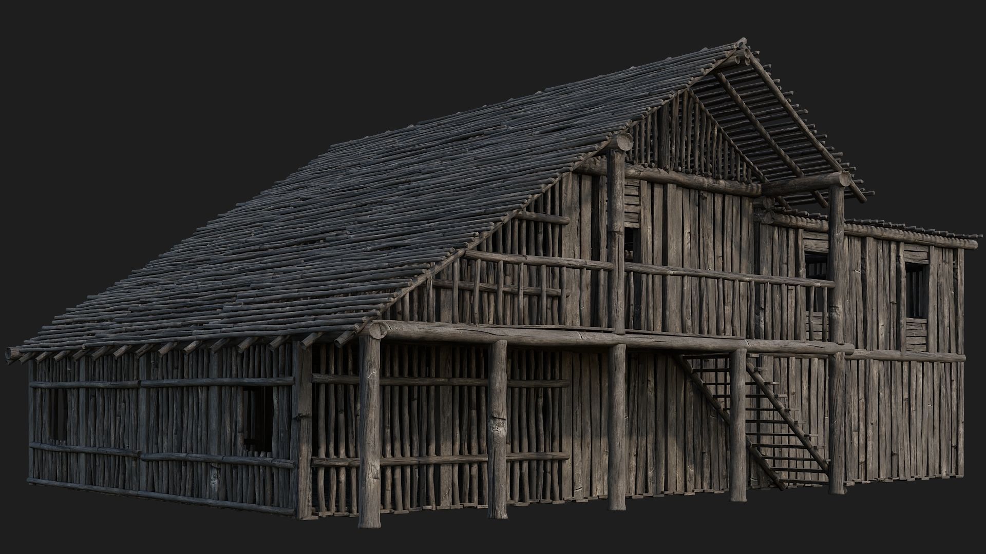 4 Old Wooden Buildings Pack 4K Textures GameReady 181 to 184 Low-poly 3D model_25