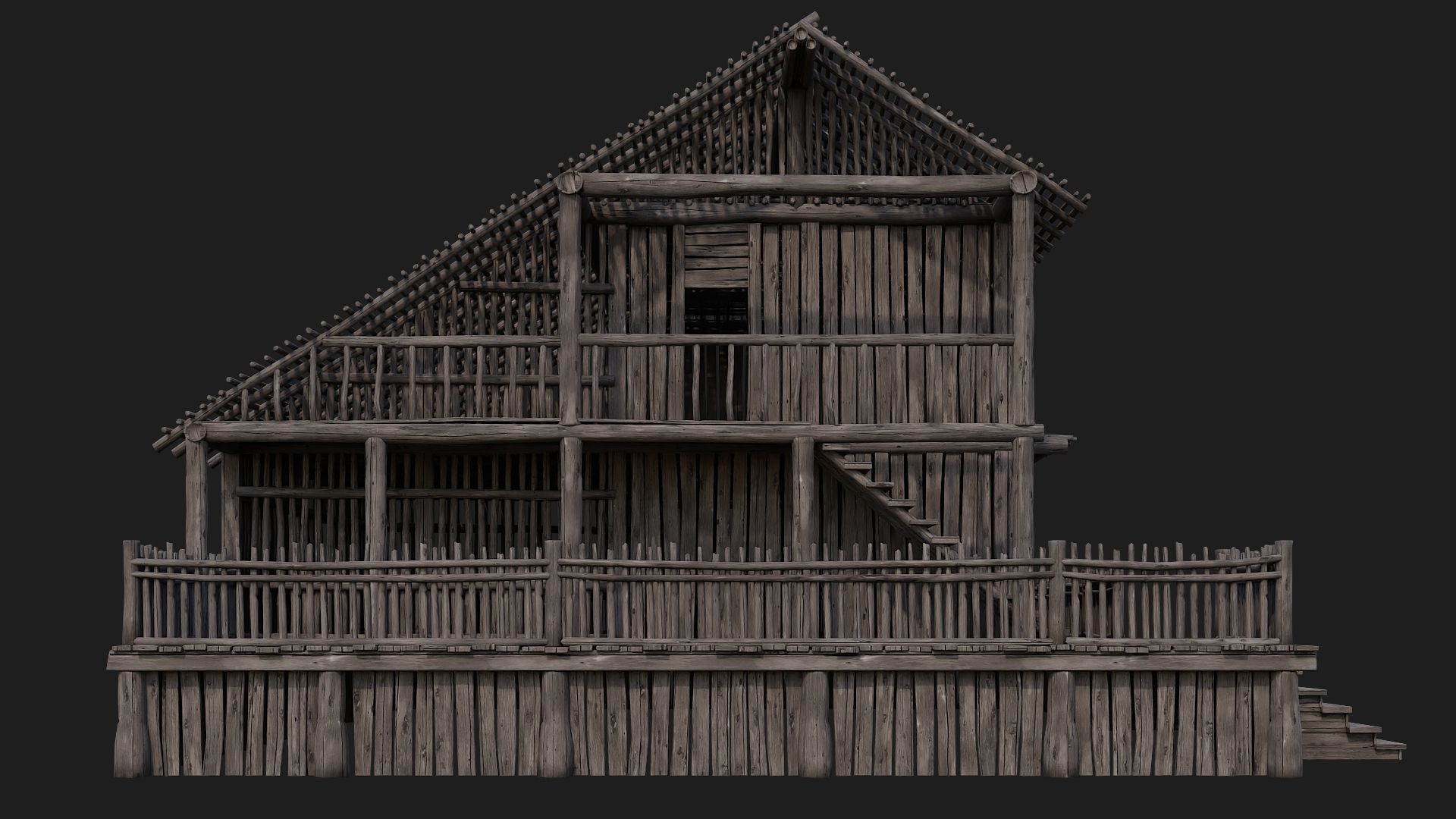 4 Old Wooden Buildings Pack 4K Textures GameReady 181 to 184 Low-poly 3D model_48