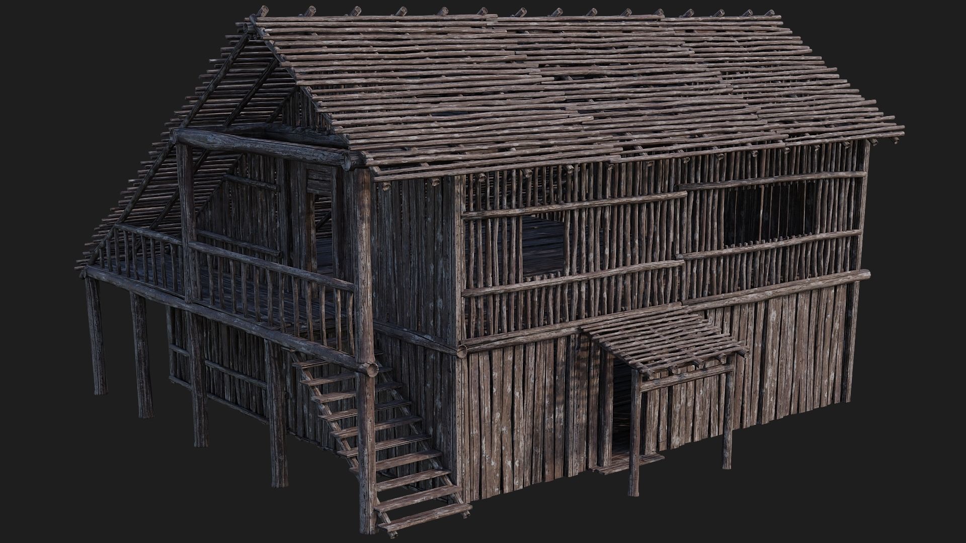 4 Old Wooden Buildings Pack 4K Textures GameReady 181 to 184 Low-poly 3D model_17
