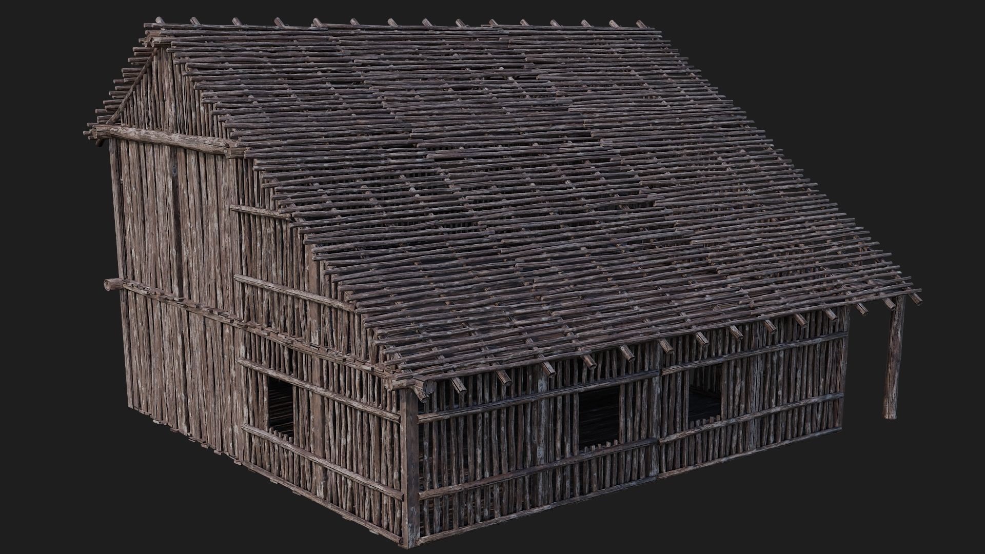 4 Old Wooden Buildings Pack 4K Textures GameReady 181 to 184 Low-poly 3D model_19