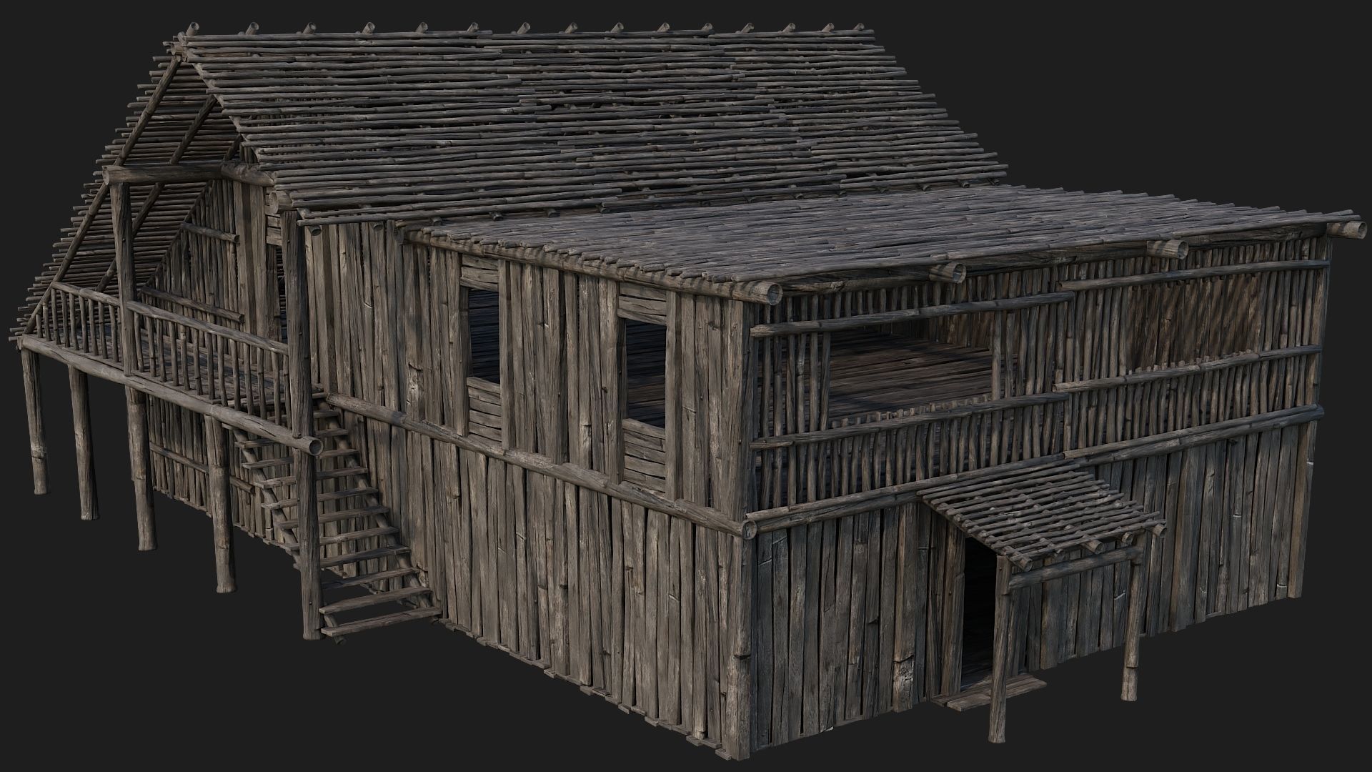 4 Old Wooden Buildings Pack 4K Textures GameReady 181 to 184 Low-poly 3D model_28