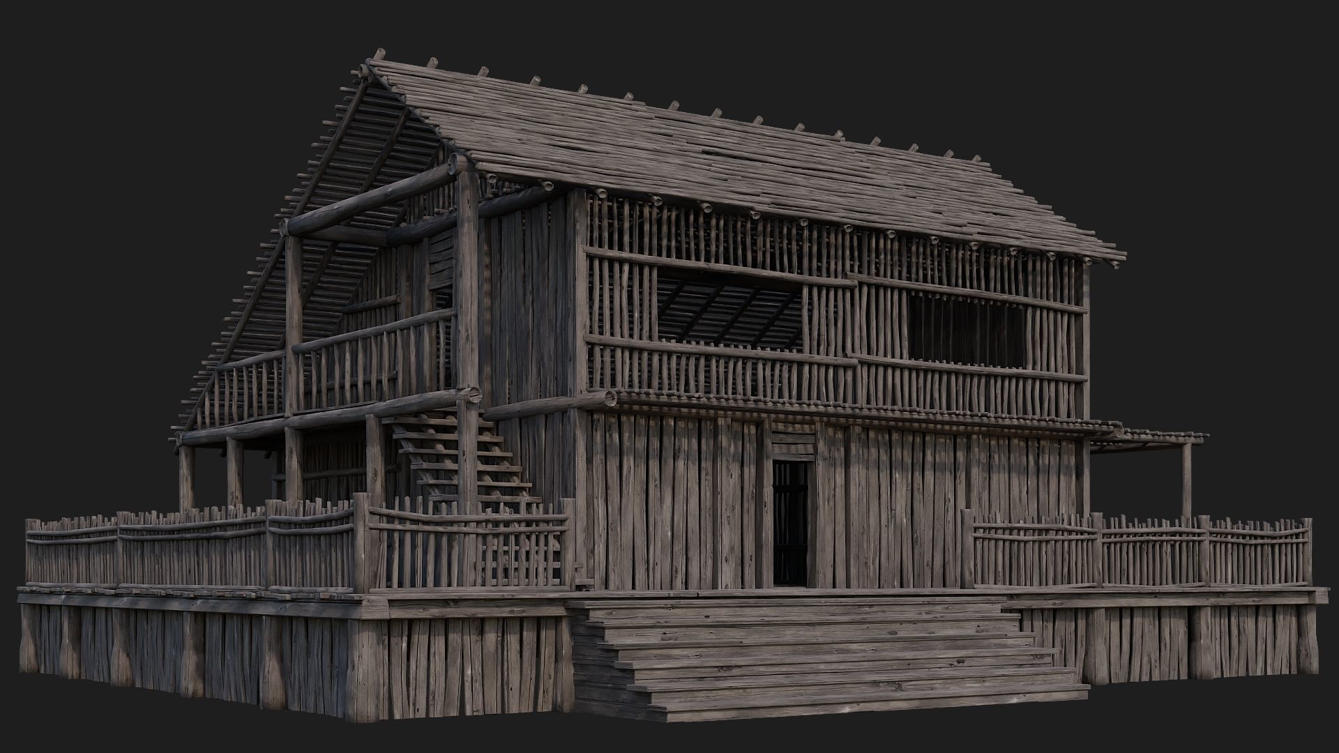 4 Old Wooden Buildings Pack 4K Textures GameReady 181 to 184 Low-poly 3D model_8