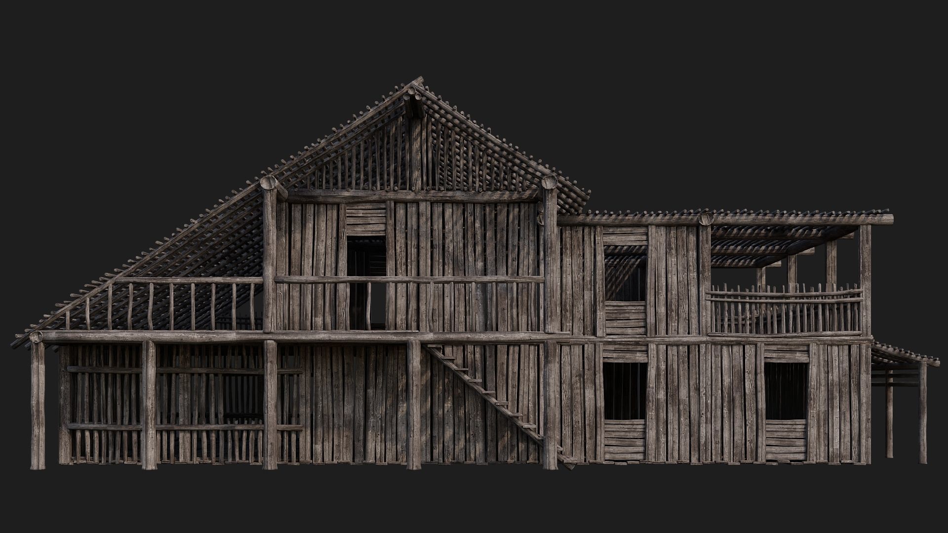 4 Old Wooden Buildings Pack 4K Textures GameReady 181 to 184 Low-poly 3D model_37