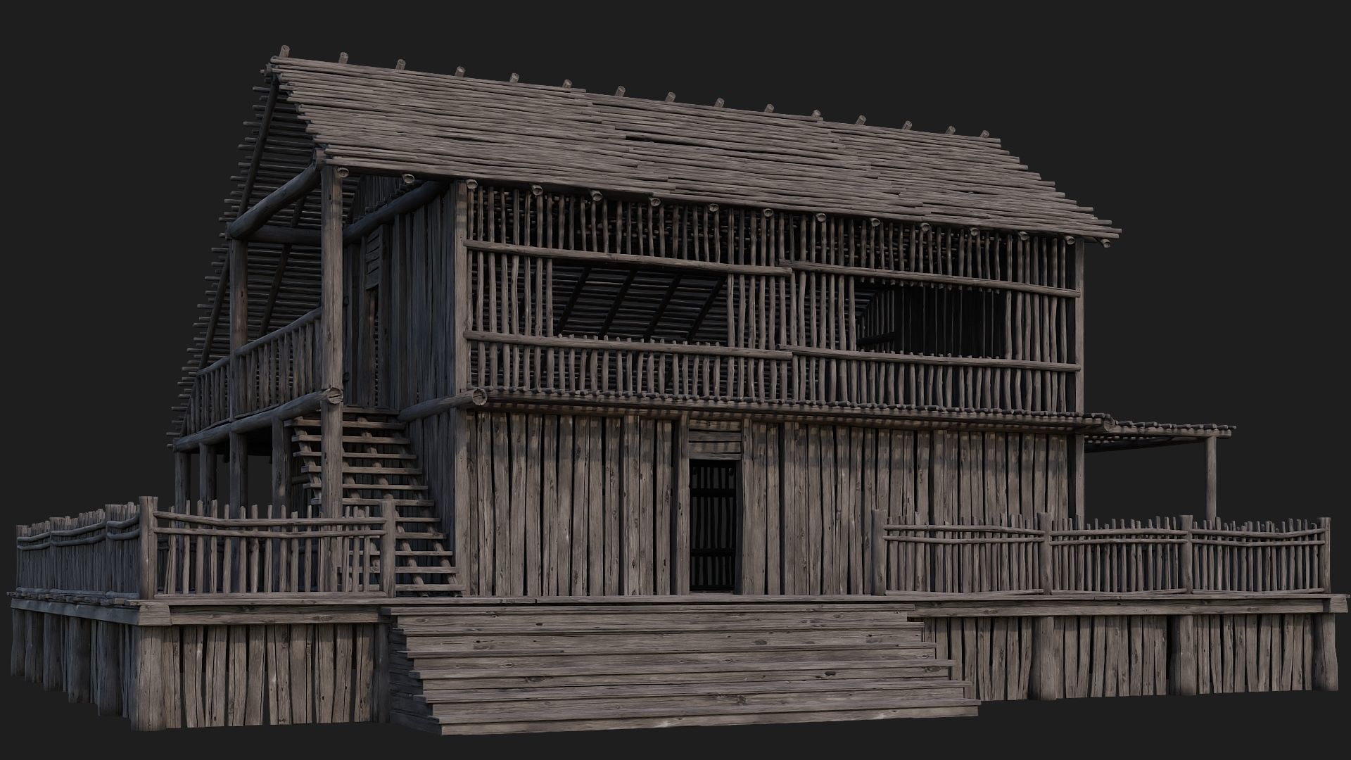 4 Old Wooden Buildings Pack 4K Textures GameReady 181 to 184 Low-poly 3D model_49
