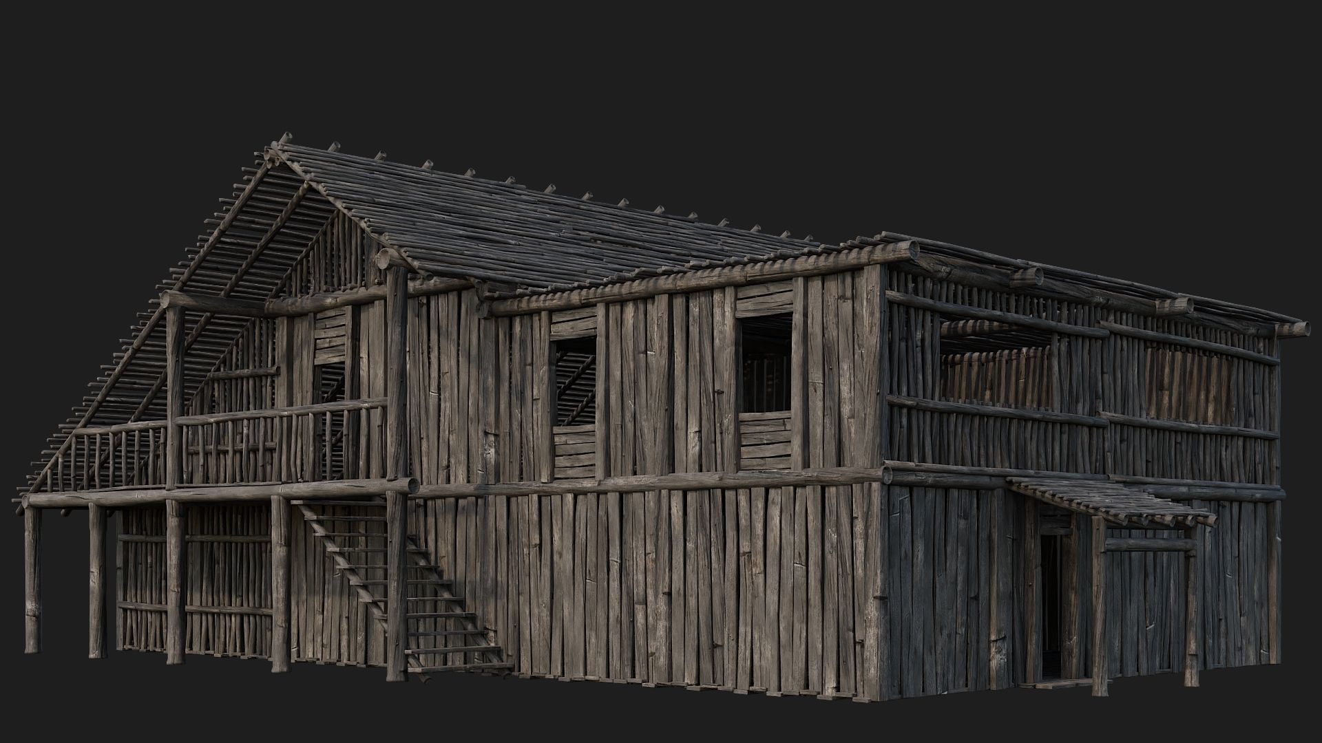 4 Old Wooden Buildings Pack 4K Textures GameReady 181 to 184 Low-poly 3D model_6