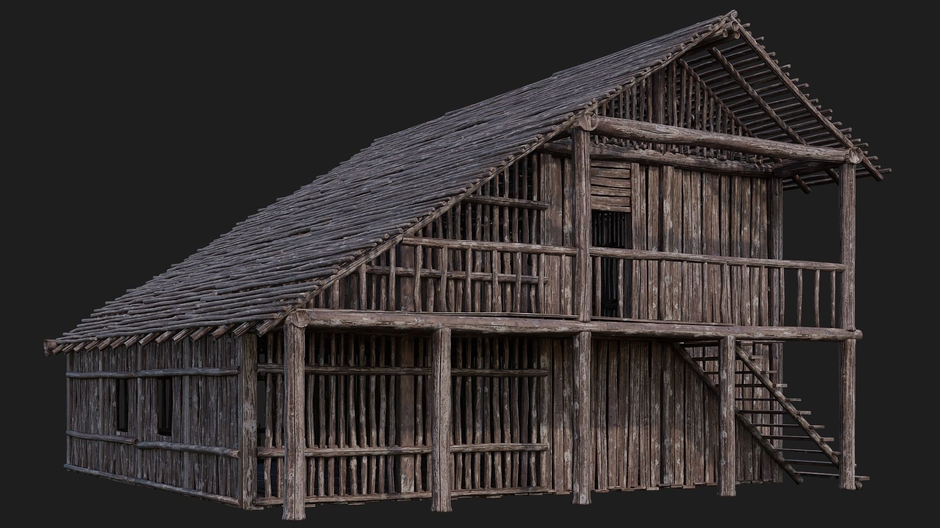 4 Old Wooden Buildings Pack 4K Textures GameReady 181 to 184 Low-poly 3D model_14