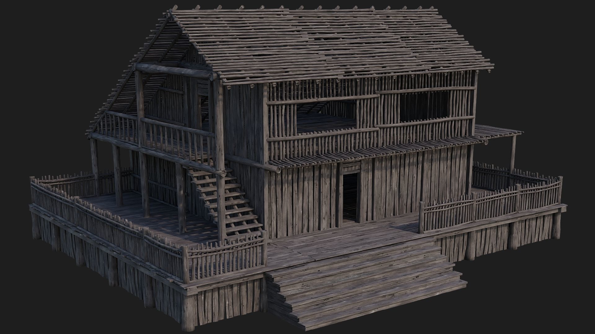 4 Old Wooden Buildings Pack 4K Textures GameReady 181 to 184 Low-poly 3D model_50