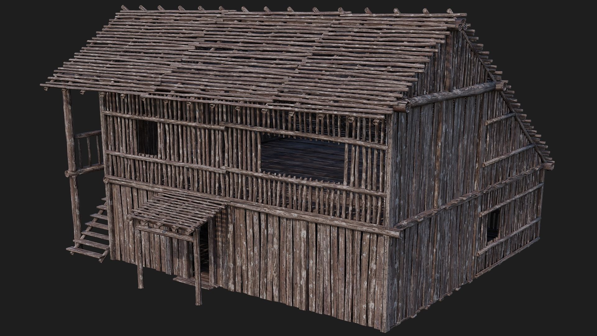 4 Old Wooden Buildings Pack 4K Textures GameReady 181 to 184 Low-poly 3D model_18