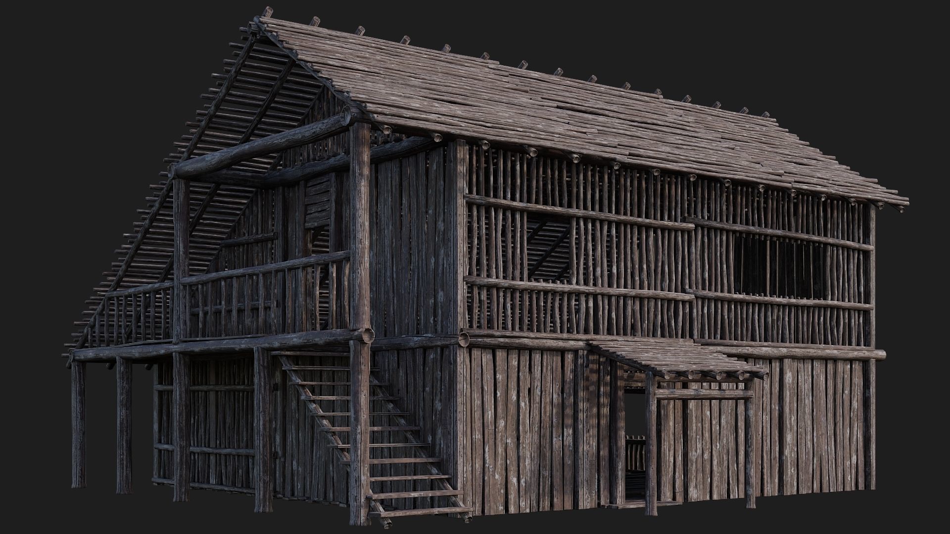 4 Old Wooden Buildings Pack 4K Textures GameReady 181 to 184 Low-poly 3D model_5