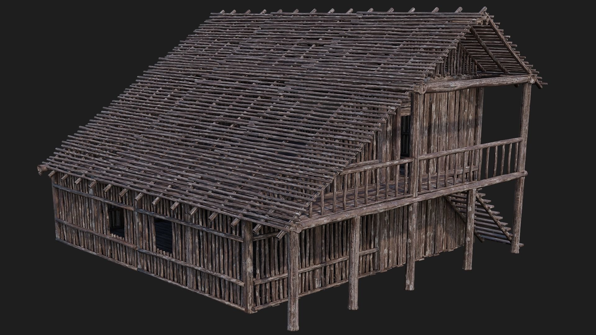 4 Old Wooden Buildings Pack 4K Textures GameReady 181 to 184 Low-poly 3D model_11