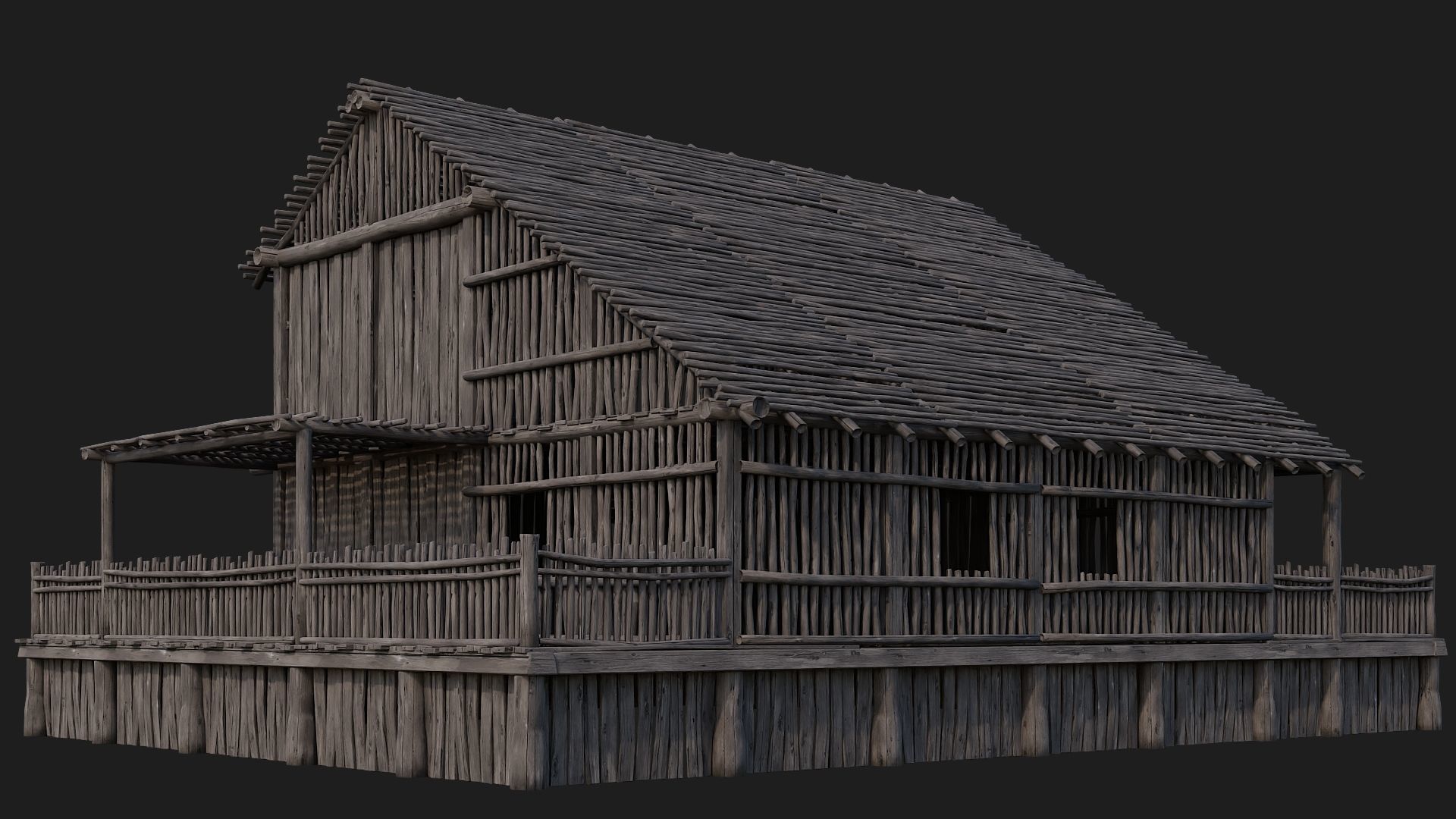 4 Old Wooden Buildings Pack 4K Textures GameReady 181 to 184 Low-poly 3D model_46
