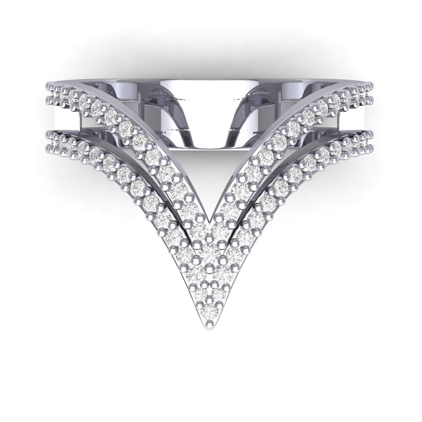 V Ring rose gold with diamonds 3D print model_2