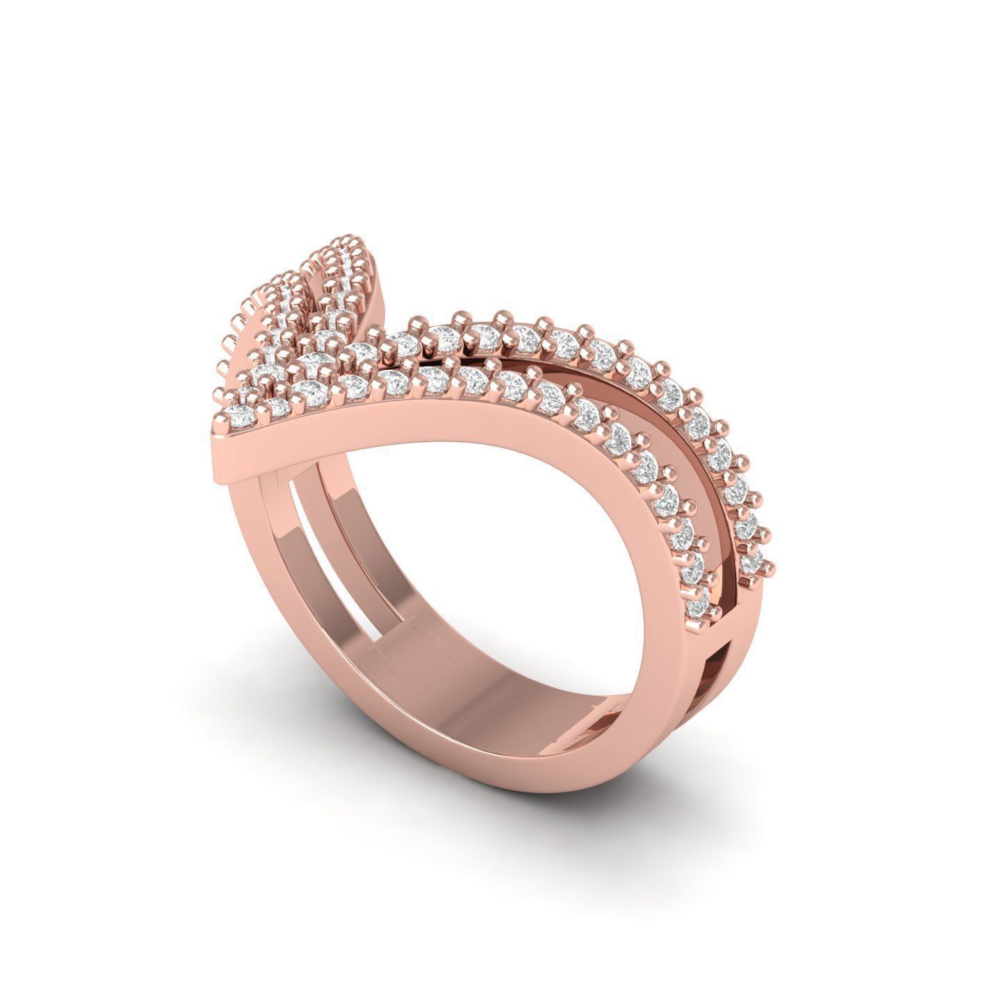 V Ring rose gold with diamonds 3D print model_7